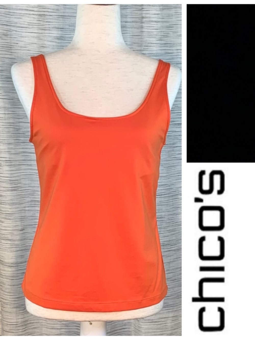 Chico’s orange tank top.